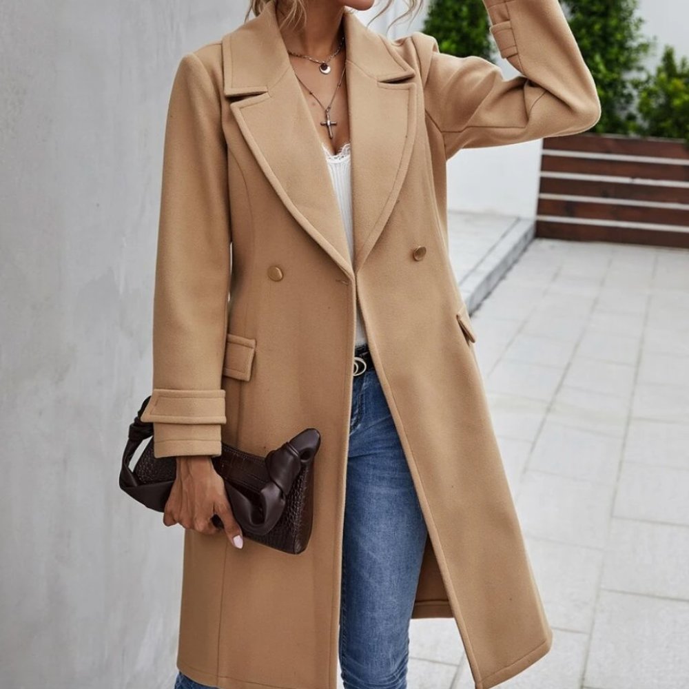 Light blush baby pink winter peacoat trench long jacket minimalist - Picture 11 of 16